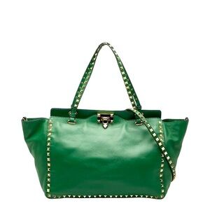 Valentino Forest Green Rock Stud Tote Bag w Strap